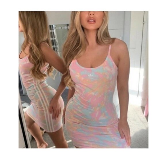 Adidas Originals Women's Bodycon Summer Dress Spaghetti Tie Dye Small - Picture 1 of 5